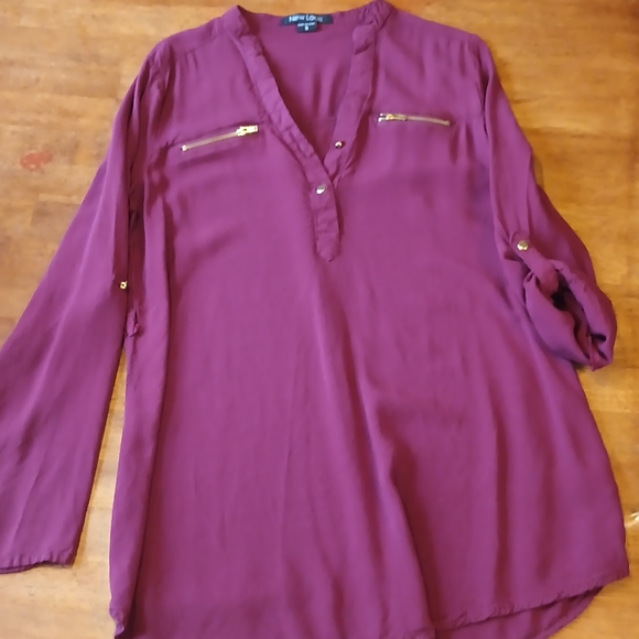 New look shirt| women's long sleeve shirt Sz small| wine red summer shirt - Picture 2 of 8